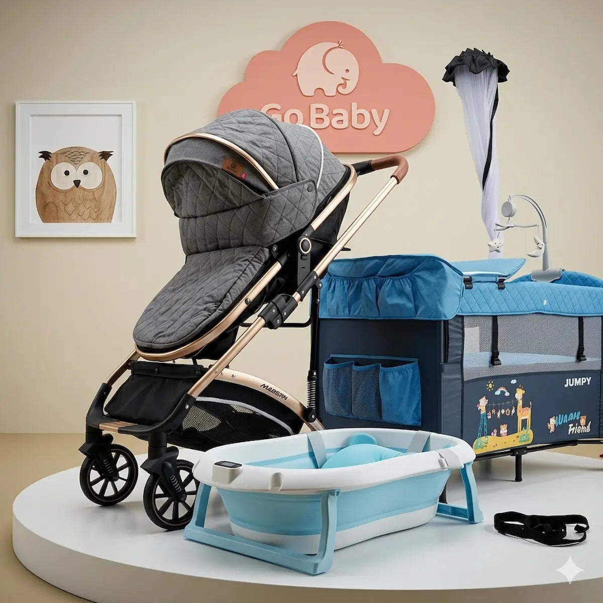 Combo Luna Maxibaby 3-en-1: Coche Moisés, Corral Colecho y Tina Plegable Premium