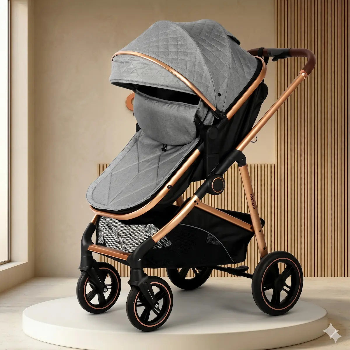 Coche Moisés Munich Luxury 2 en 1: Edición Rose Gold con Textura Quilt Premium y Doble Suspensión Todoterreno