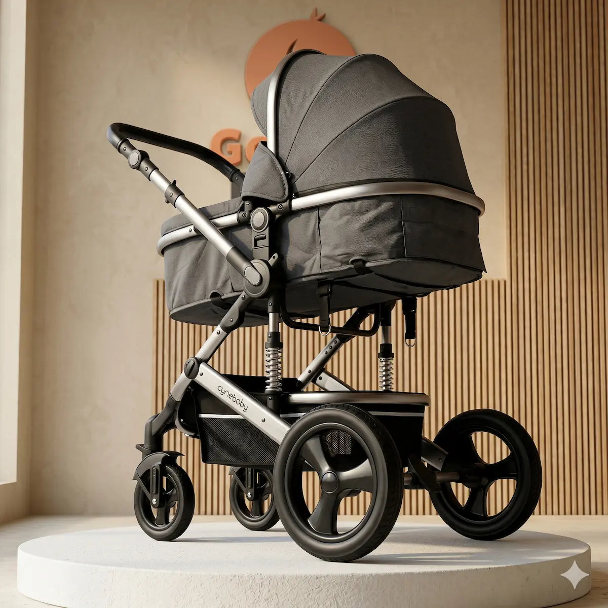 Coche Moisés Sam 2 en 1: Chasis en Gris Titanio Cepillado con Tela Quilt Premium y Amortiguación de Alto Impacto