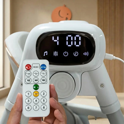 Silla Comedor Eléctrica 3-en-1 Deluxe - Mecedora Automática, Música y Control Remoto | GoBaby Boom