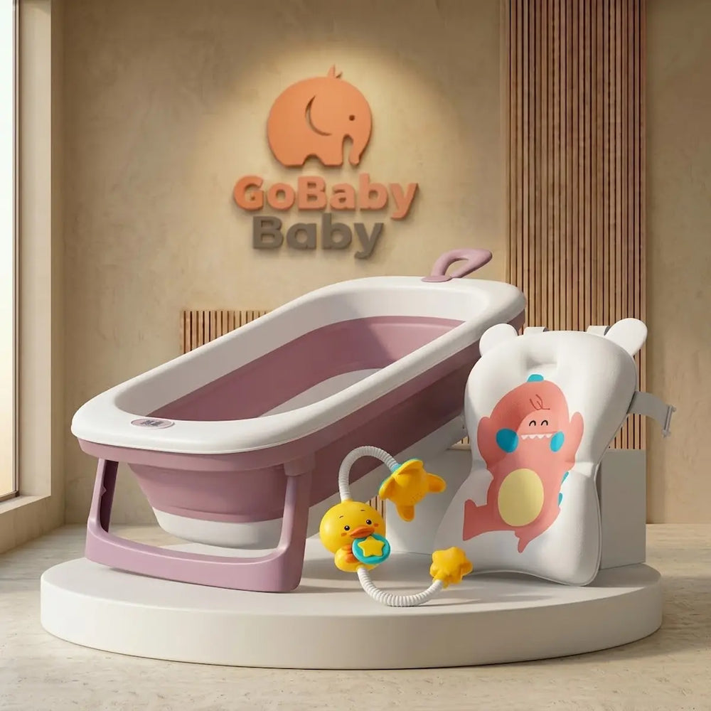 Tina Bañera Plegable Maxy Baby Premium Dino - Con Termómetro y Ducha | GoBaby Boom