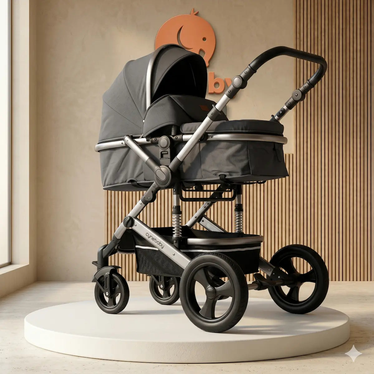 Coche Moisés Sam 2 en 1: Chasis en Gris Titanio Cepillado con Tela Quilt Premium y Amortiguación de Alto Impacto