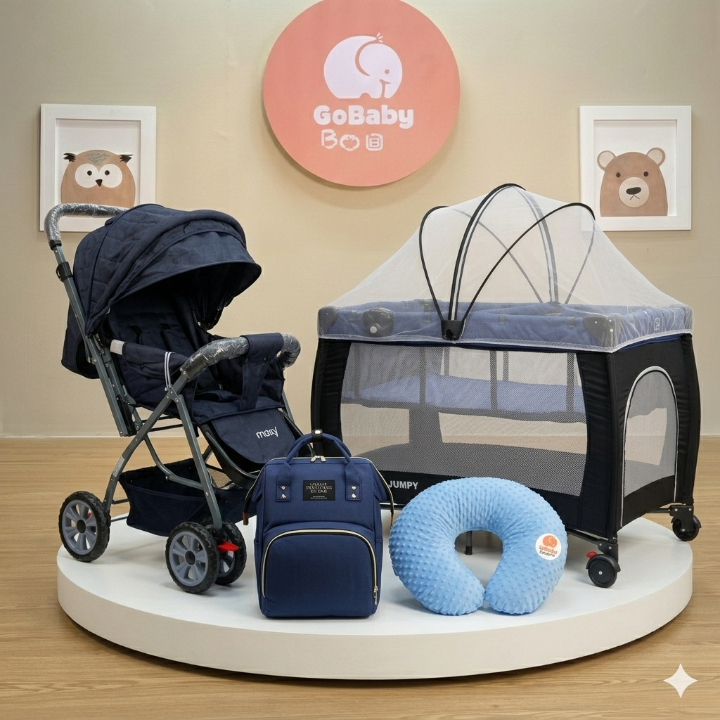 Combo Baby Star 4-en-1: Coche Paseador Tradicional, Corral Camping, Cojín y Pañalera