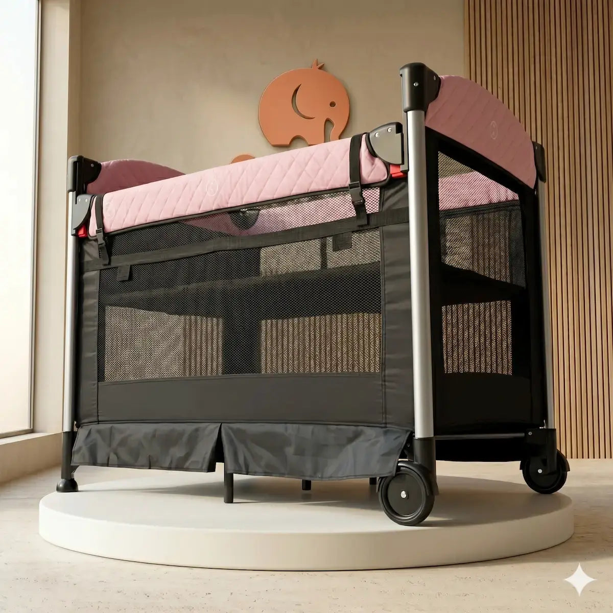 Corral Colecho Luna Tech 7 en 1: El más Completo con Bluetooth, Moisés Mecedora, Luces, Música y Túnel de Gateo Pro
