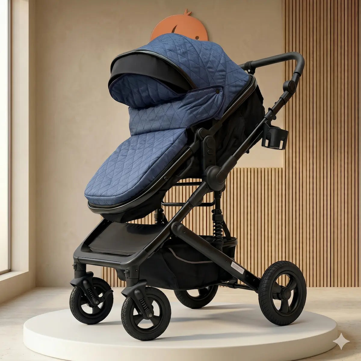 Coche Moisés Roma 2 en 1: Todoterreno Negro Mate con Suspensión Reforzada, Textura Quilt y Chasis de Alta Capacidad