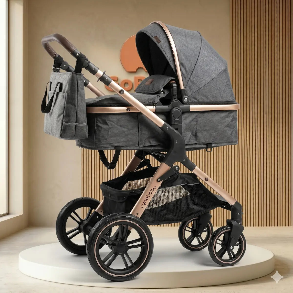 Coche Moisés Aurora 2 en 1: Edición Premium Rose Gold con Contraste Crema & Negro y Sistema de Suspensión Pro