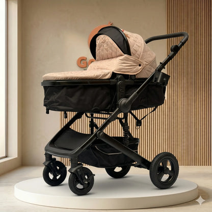Coche Moisés Roma 2 en 1: Todoterreno Negro Mate con Suspensión Reforzada, Textura Quilt y Chasis de Alta Capacidad