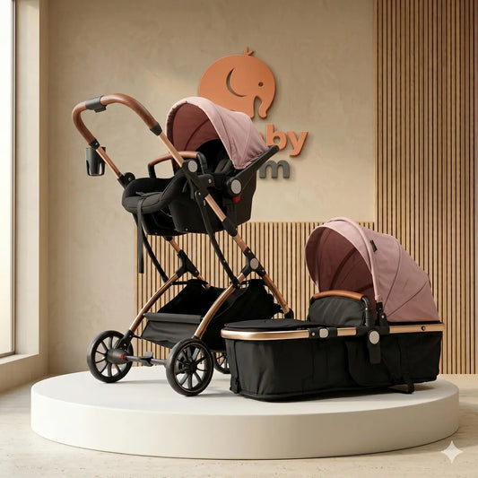 Combo Travel System Small 3 en 1: Coche Moisés, Portabebé para Auto y Plegado Ultra Compacto de Alta Durabilidad