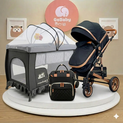 Combo Jumpy Maxibaby 5-en-1: Coche Moisés Ultra-Ligero, Corral Colecho y Set de Viaje Completo