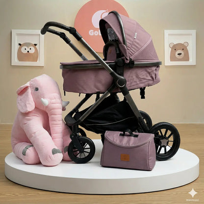 Combo Izzy Maxibaby: Coche Moisés de Lujo, Pañalera Funcional y Peluche Elefante Gigante