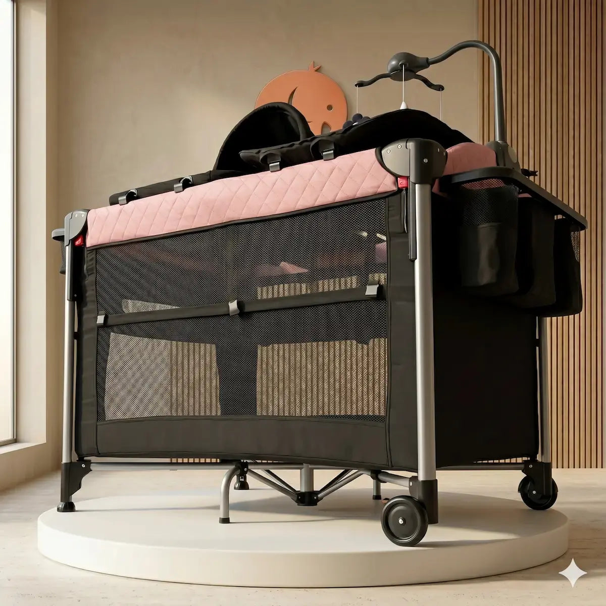 Corral Colecho Luna Tech 7 en 1: El más Completo con Bluetooth, Moisés Mecedora, Luces, Música y Túnel de Gateo Pro