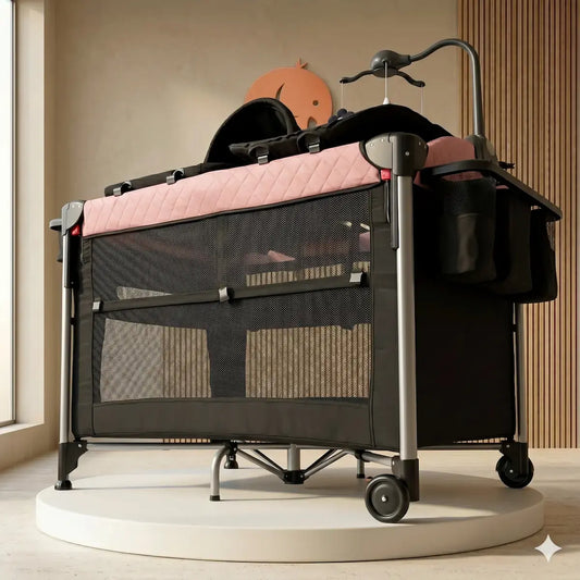 Corral Colecho Luna Tech 7 en 1: El más Completo con Bluetooth, Moisés Mecedora, Luces, Música y Túnel de Gateo Pro