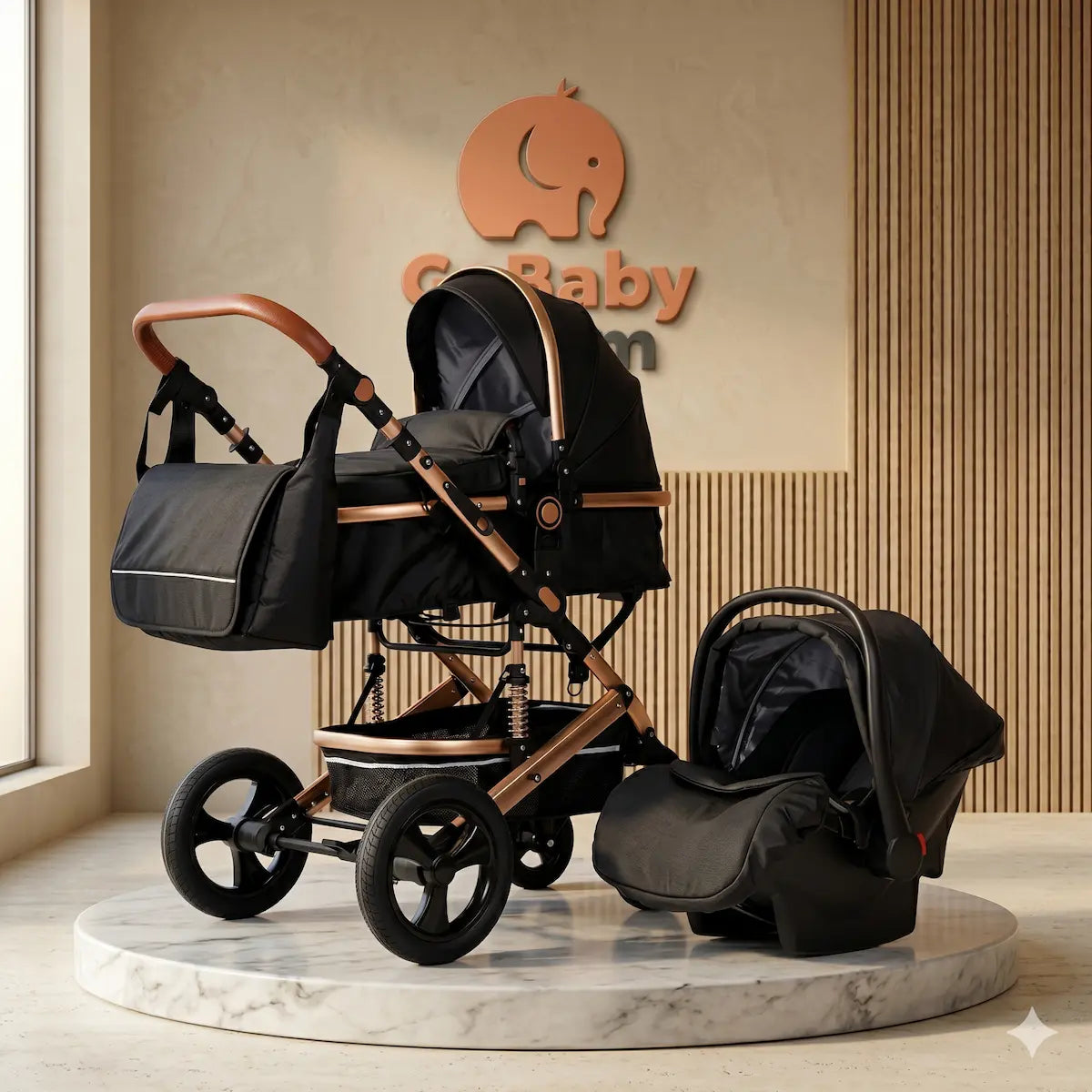 Combo Travel System Bunny 3 en 1: Coche Moisés, Silla de Carro y Paseador con Doble Amortiguación y Giro 180°