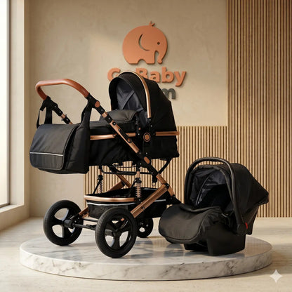 Combo Travel System Bunny 3 en 1: Coche Moisés, Silla de Carro y Paseador con Doble Amortiguación y Giro 180°