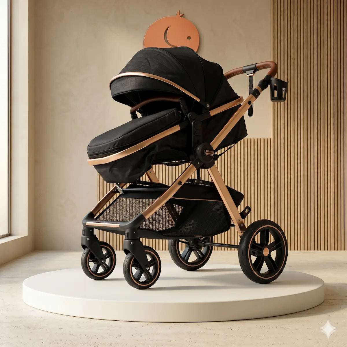 Coche Moisés Milano 2 en 1: Diseño Aerodinámico Rose Gold, Confort Premium y Ruedas de Alta Estabilidad