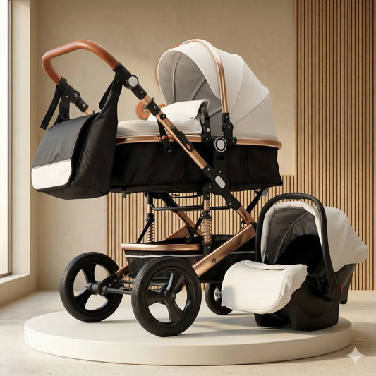 Combo Travel System Bunny 3 en 1: Coche Moisés, Silla de Carro y Paseador con Doble Amortiguación y Giro 180°