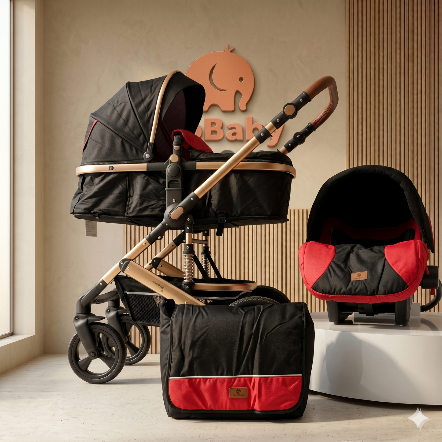 Combo Travel System Bunny 3 en 1: Coche Moisés, Silla de Carro y Paseador con Doble Amortiguación y Giro 180°