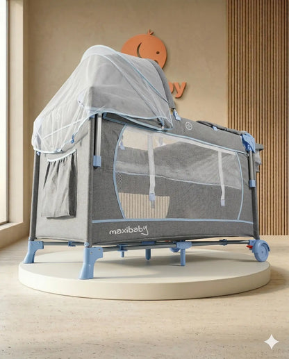 Corral Cuna Smart 4 en 1: Sistema Mecedora, Centro de Cuidado con Cambiador, Mosquitero y Organizador Lateral Pro
