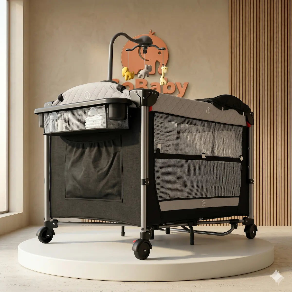 Corral Cuna Colecho Polo 7-en-1 "Elite Comfort": Sistema Mecedora, Centro de Cuidado Completo y Túnel de Gateo Pro