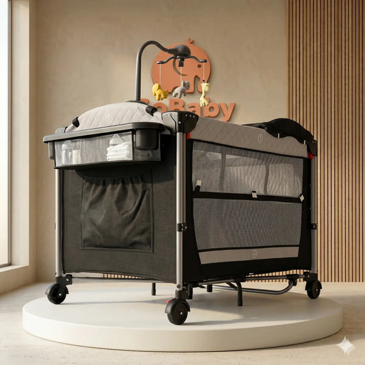 Corral Cuna Colecho Polo 7-en-1 "Elite Comfort": Sistema Mecedora, Centro de Cuidado Completo y Túnel de Gateo Pro
