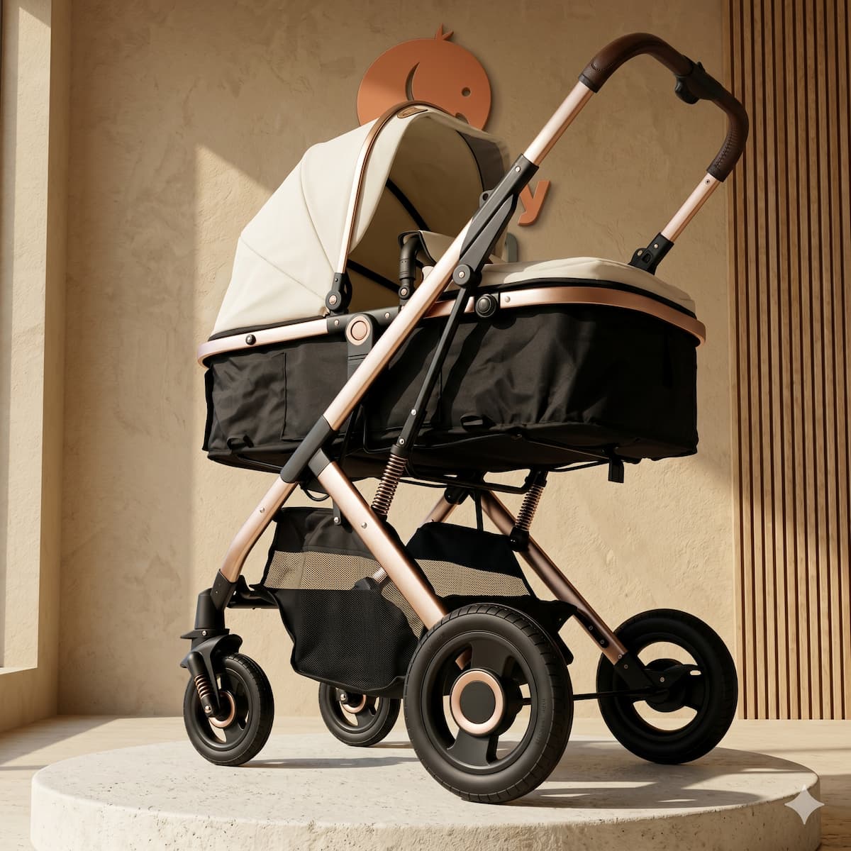 Coche Moisés Benedetto 2 en 1: Edición Rose Gold con Giro 180°, Doble Suspensión y Plegado Ultra Compacto