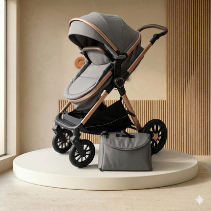 Coche Moisés Spader 2 en 1 Combo: Edición Gris Titanio, Tela Malva Premium y Pañalera de Lujo Incluida