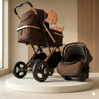 Combo Travel System Atenea 3 en 1: Coche Moisés, Silla de Carro y Estructura Rose Gold con Textura Quilt Deluxe