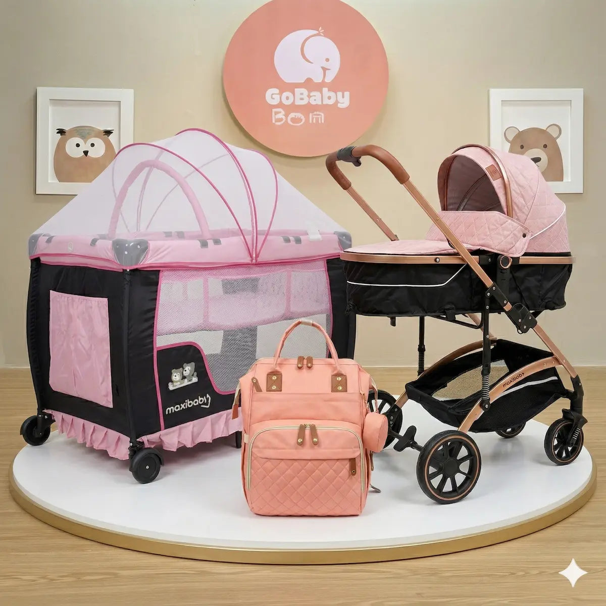 Combo Jumpy Maxibaby 5-en-1: Coche Moisés Ultra-Ligero, Corral Colecho y Set de Viaje Completo