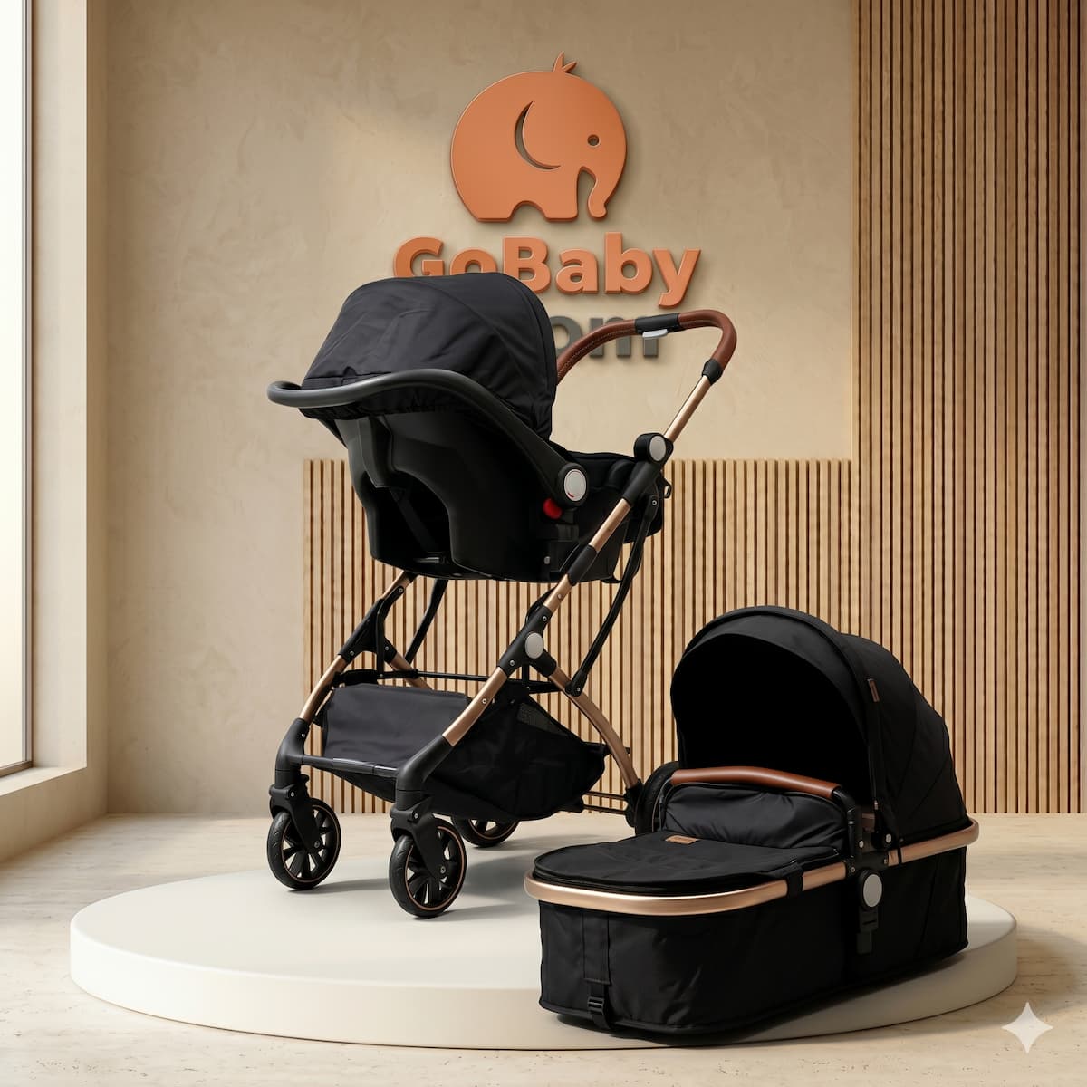 Combo Travel System Small 3 en 1: Coche Moisés, Portabebé para Auto y Plegado Ultra Compacto de Alta Durabilidad