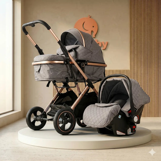 Combo Travel System Atenea 3 en 1: Coche Moisés, Silla de Carro y Estructura Rose Gold con Textura Quilt Deluxe