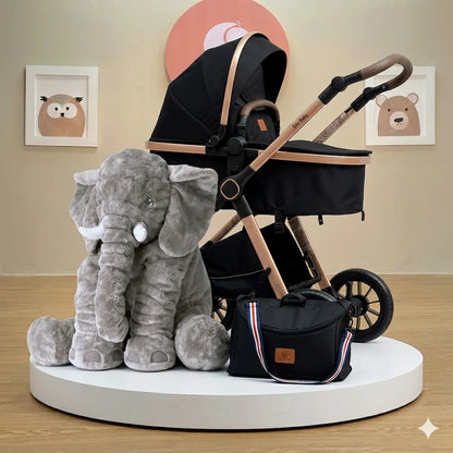 Combo Izzy Maxibaby: Coche Moisés de Lujo, Pañalera Funcional y Peluche Elefante Gigante