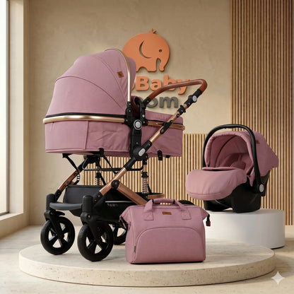 Combo Travel System Bunny 3 en 1: Coche Moisés, Silla de Carro y Paseador con Doble Amortiguación y Giro 180°