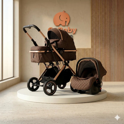 Combo Travel System Atenea 3 en 1: Coche Moisés, Silla de Carro y Estructura Rose Gold con Textura Quilt Deluxe