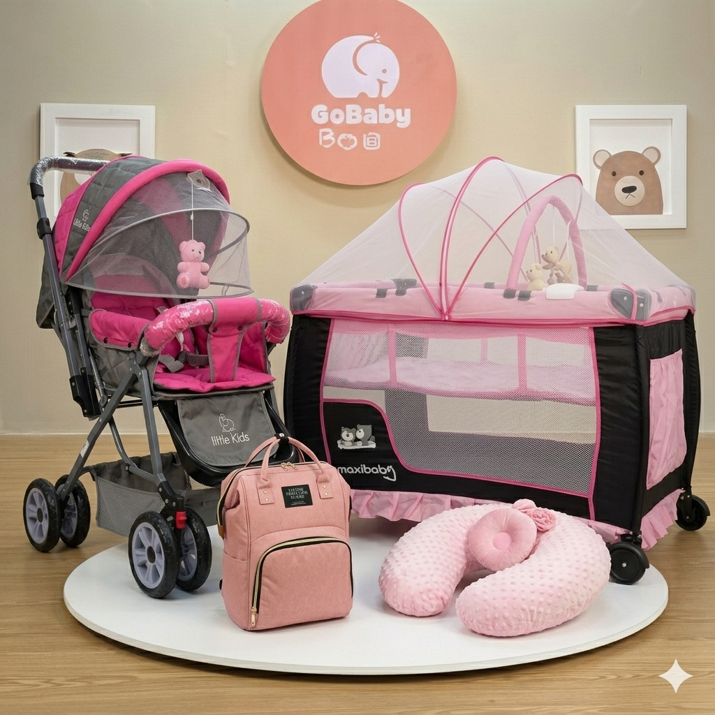 Combo Baby Star 4-en-1: Coche Paseador Tradicional, Corral Camping, Cojín y Pañalera
