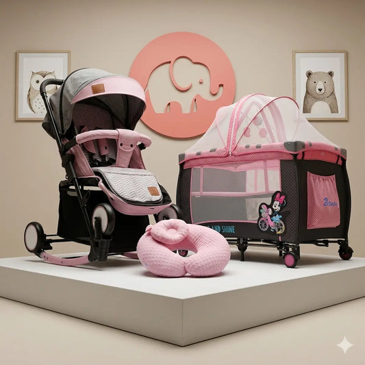 Combo Atlanta Maxibaby 3-en-1: El Único Coche Mecedora del Mercado + Corral Camping y Cojín de Lactancia