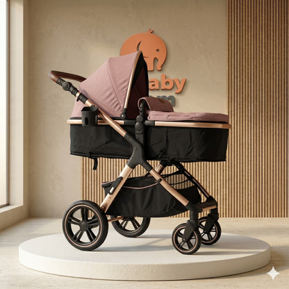 Coche Moisés Aurora 2 en 1: Edición Premium Rose Gold con Contraste Crema & Negro y Sistema de Suspensión Pro