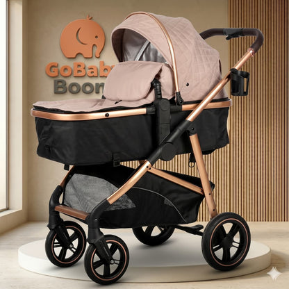 Coche Moisés Munich Luxury 2 en 1: Edición Rose Gold con Textura Quilt Premium y Doble Suspensión Todoterreno