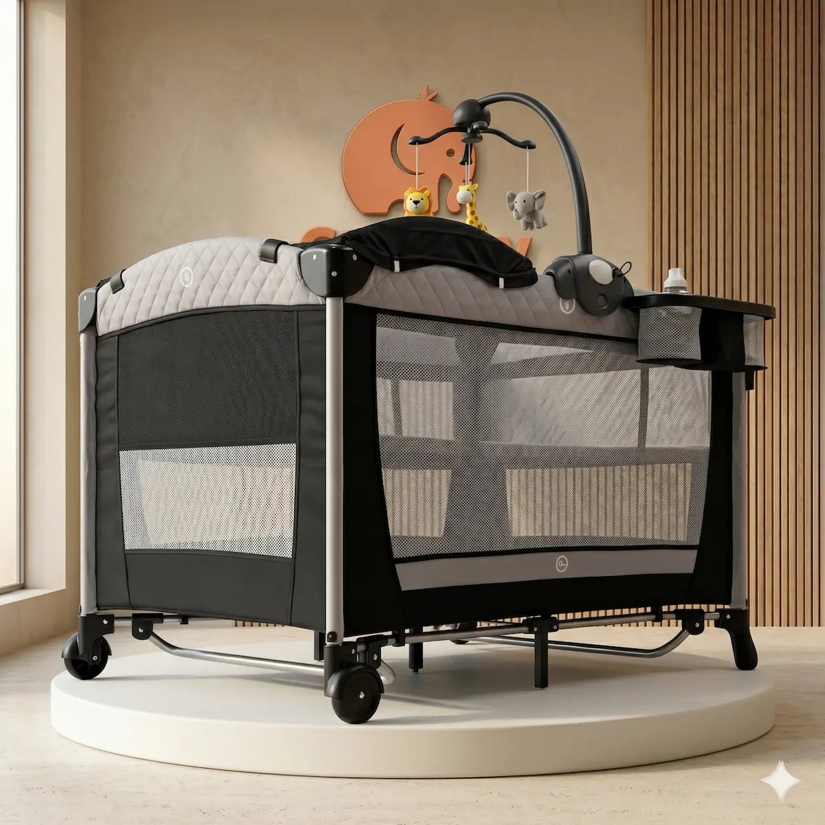Corral Cuna Colecho Polo 7-en-1 "Elite Comfort": Sistema Mecedora, Centro de Cuidado Completo y Túnel de Gateo Pro