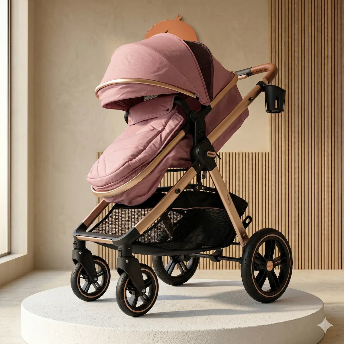 Coche Moisés Milano 2 en 1: Diseño Aerodinámico Rose Gold, Confort Premium y Ruedas de Alta Estabilidad