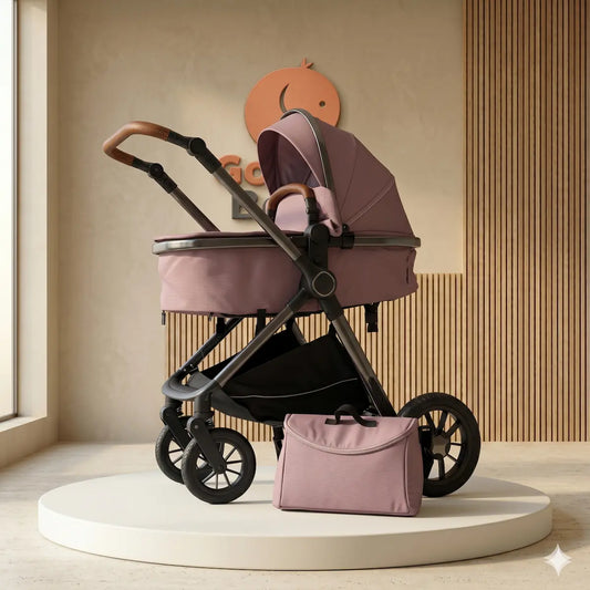 Coche Moisés Spader 2 en 1 Combo: Edición Gris Titanio, Tela Malva Premium y Pañalera de Lujo Incluida