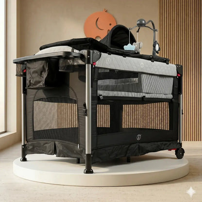 Corral Colecho Luna Tech 7 en 1: El más Completo con Bluetooth, Moisés Mecedora, Luces, Música y Túnel de Gateo Pro