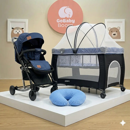 Combo Atlanta Maxibaby 3-en-1: El Único Coche Mecedora del Mercado + Corral Camping y Cojín de Lactancia