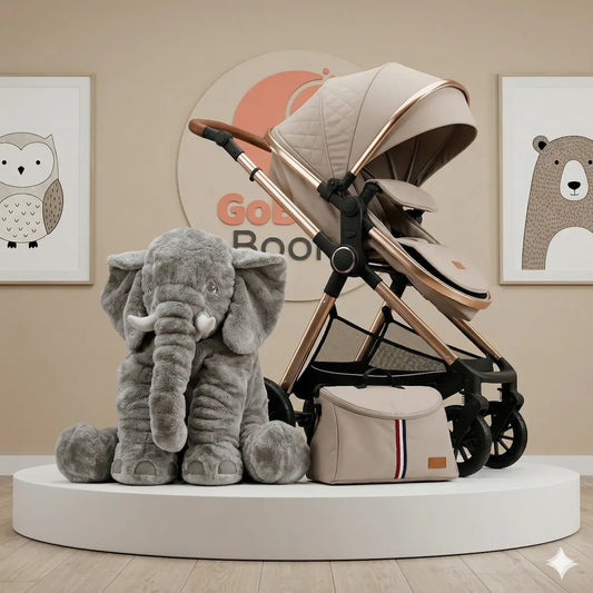 Combo Izzy Maxibaby: Coche Moisés de Lujo, Pañalera Funcional y Peluche Elefante Gigante