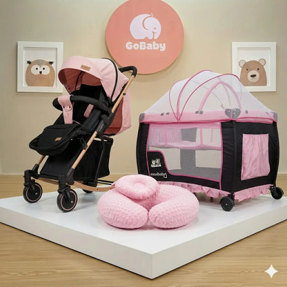 Combo Atlanta Maxibaby 3-en-1: El Único Coche Mecedora del Mercado + Corral Camping y Cojín de Lactancia