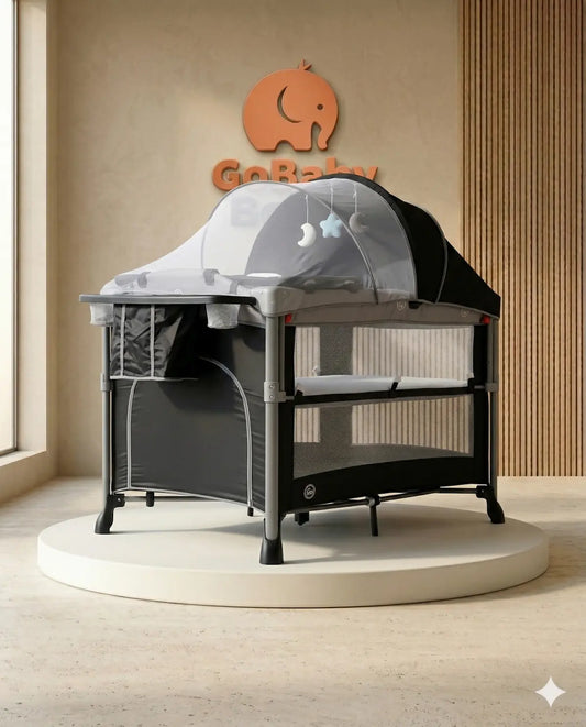 Corral Colecho Infinity 5 en 1: Estructura de Aluminio con Módulo de Vibración, Música, Luces y Túnel de Gateo Pro
