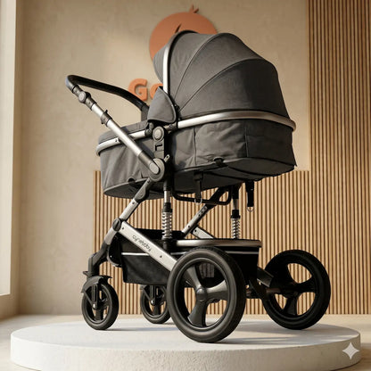 Coche Moisés Sam 2 en 1: Chasis en Gris Titanio Cepillado con Tela Quilt Premium y Amortiguación de Alto Impacto