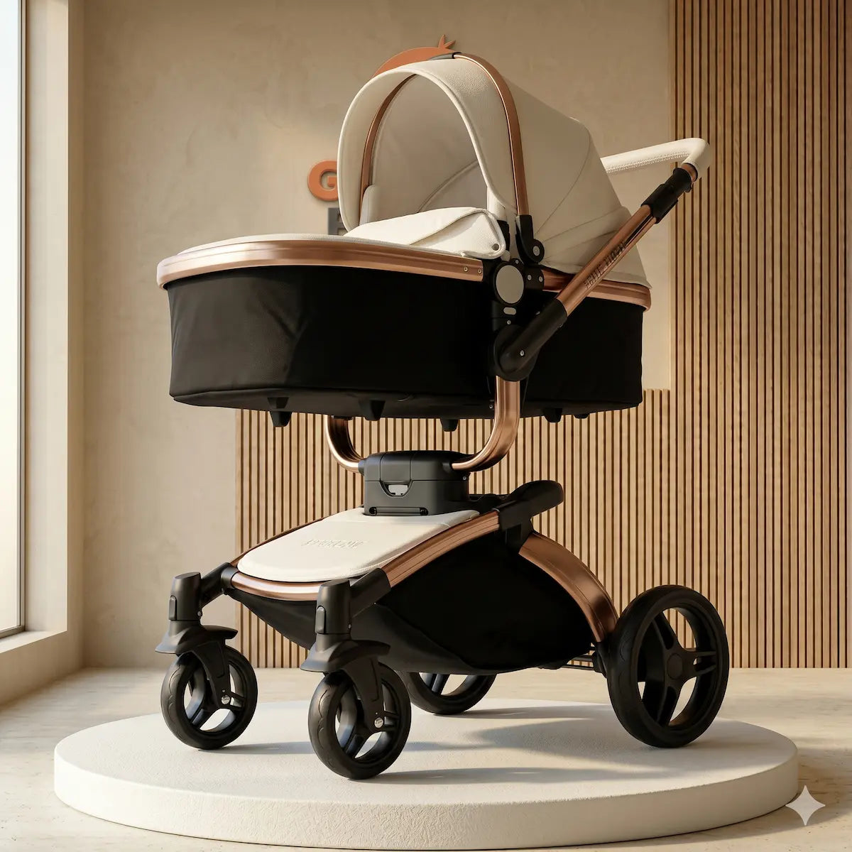Coche Moisés Aulon 360 "The Masterpiece": Sistema de Viaje Aerodinámico con Giro 360°, Portabebé de Lujo y Chasis Rose Gold
