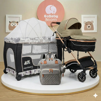 Combo Jumpy Maxibaby 5-en-1: Coche Moisés Ultra-Ligero, Corral Colecho y Set de Viaje Completo