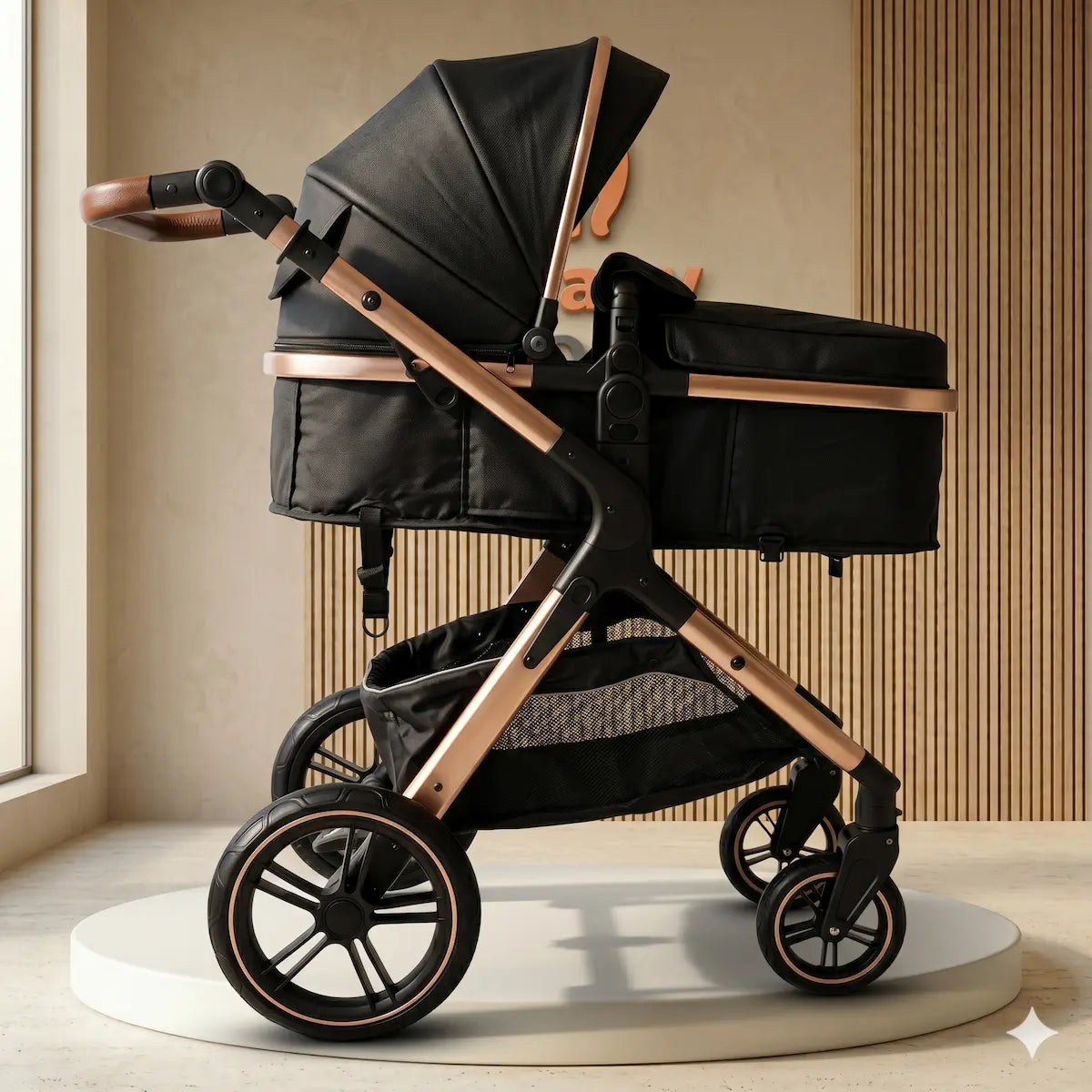Coche Moisés Aurora 2 en 1: Edición Premium Rose Gold con Contraste Crema & Negro y Sistema de Suspensión Pro