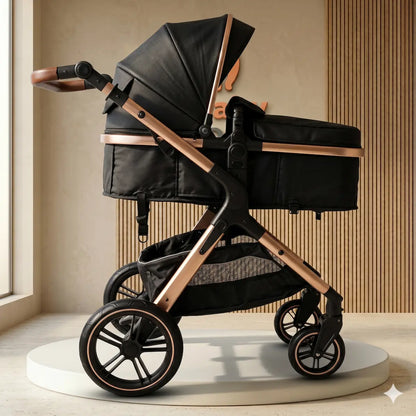 Coche Moisés Aurora 2 en 1: Edición Premium Rose Gold con Contraste Crema & Negro y Sistema de Suspensión Pro